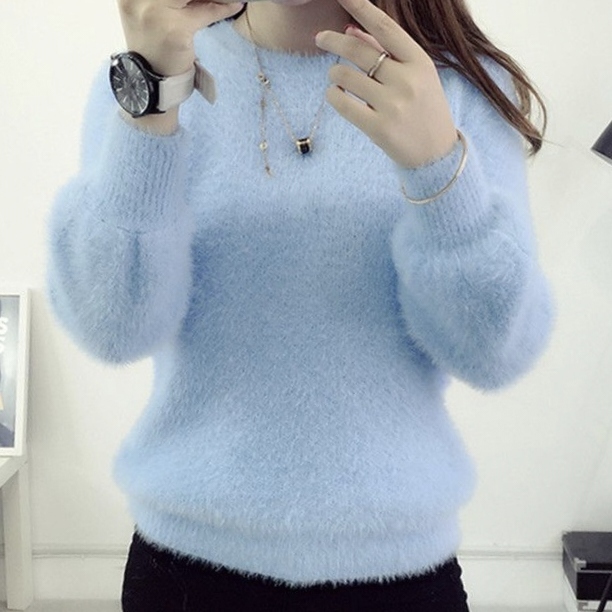 Mink Velvet Sweater for Women, Warm and Stylish for Spring and Autumn, New Loose-Fitting Round-Neck Knitwear, Long-Sleeve Plush Base Layer Top