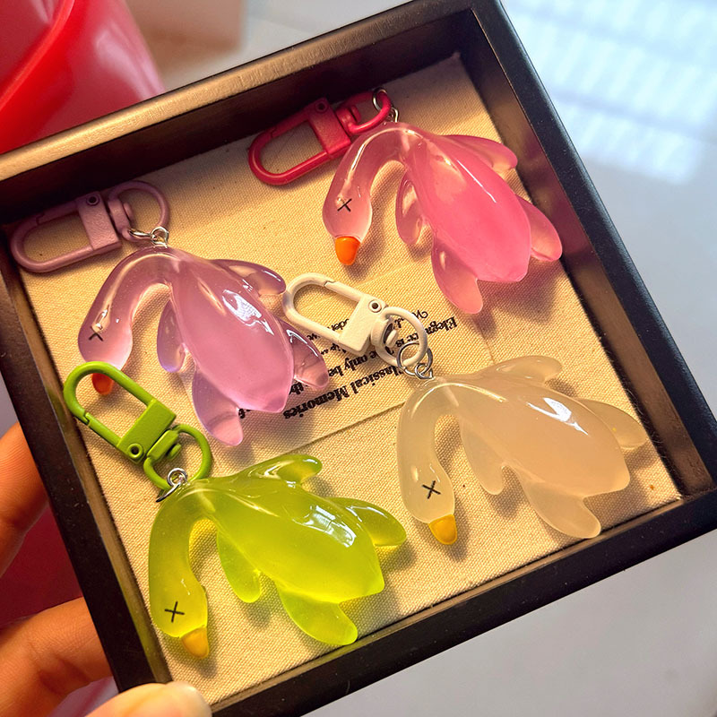 Glow-In-The-Dark Ice-Transparent Color-Changing Roast Duck Keychain, Popular Internet Sensation, Student Backpack Pendant, Fun Gift for Best Friends