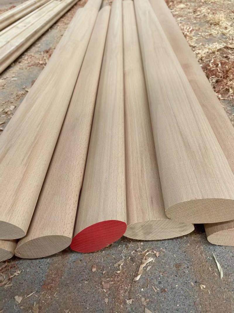 Non-beech oval armrest round white stubble drying material splicing solid wood stairs glass guard rail engineering