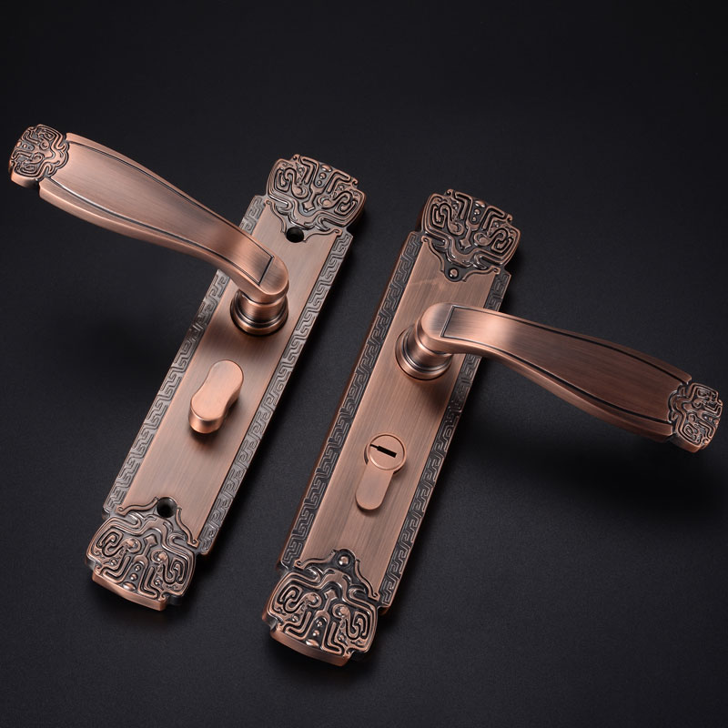 Open door new Chinese door lock room bedroom door lock quiet retro red bronze lock solid wooden door handle
