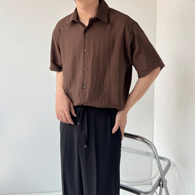 Summer Lyocell Tencel Rayon Men's Loose Short-Sleeved Shirt, Old Money Style, Loose, Thin, Drapey, Relaxed, No-Iron