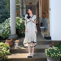 Long fishtail skirt 2021 summer new design feeling small lace stitching irregular floral dress women