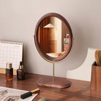 Retro solid wood makeup mirror home desktop wooden Chinese vertical rotatable makeup mirror female bedroom desktop mirror
