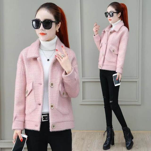 Imitation mink velvet coat for women 2023 new Korean style versatile fashionable small fragrance spring and autumn thick short woolen coat