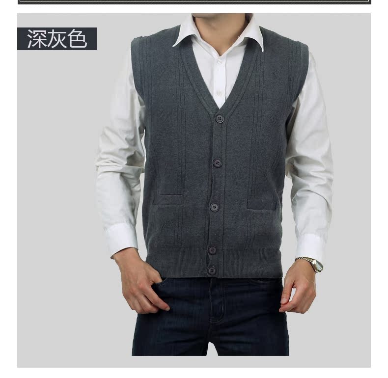 Mùa đông mới trung niên của nam giới cổ chữ V không tay vest trung niên đan vest của cha cơ thể vest