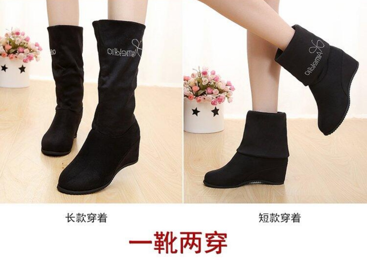 Giày mùa thu và mùa đông 2017 mới dành cho giày nữ đế xuồng cao cổ đế bệt giày boot nữ mwc