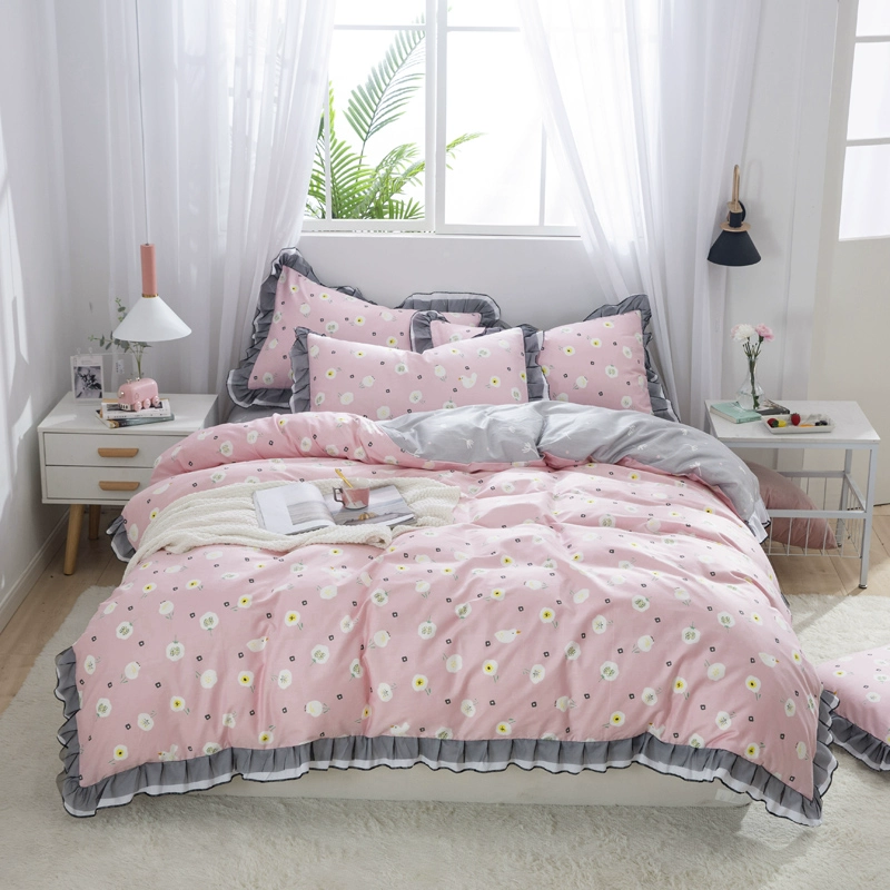 Bông phiên bản Hàn Quốc của ren hoa nhỏ Bộ ba hoặc bốn mảnh Vườn bông tinh khiết Bộ đồ giường đơn giản và tươi mát Bộ chăn ga gối công chúa - Bộ đồ giường bốn mảnh