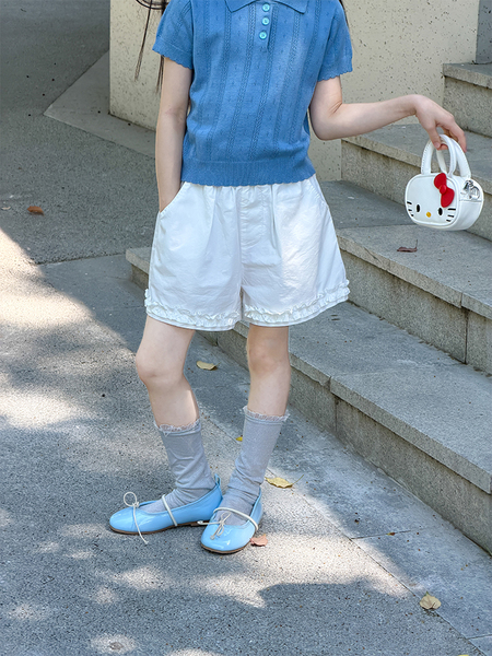 Girls' Summer Lace Cotton Shorts, Versatile and Sweet Cute Refreshing Wide-Leg Pants, Baby Five-Point Pants Trendy — 3