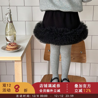 依依妈冬季儿童圣诞新年氛围感半身裙中大女童保暖加厚一体绒短裙