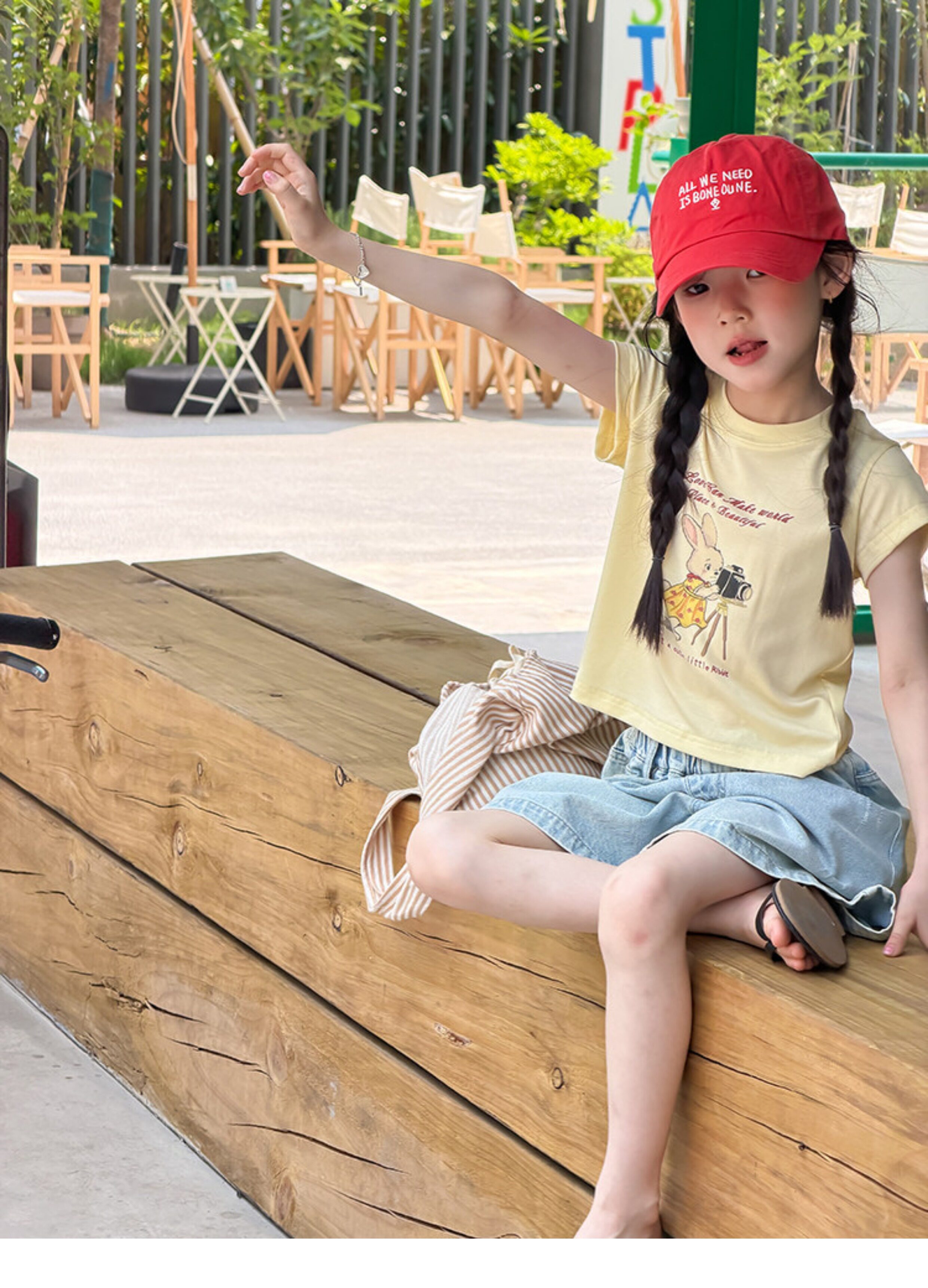 儿童夏季莱赛尔氨纶冰感甜辣风修身短款T恤女童卡通印花短袖上衣 — 49