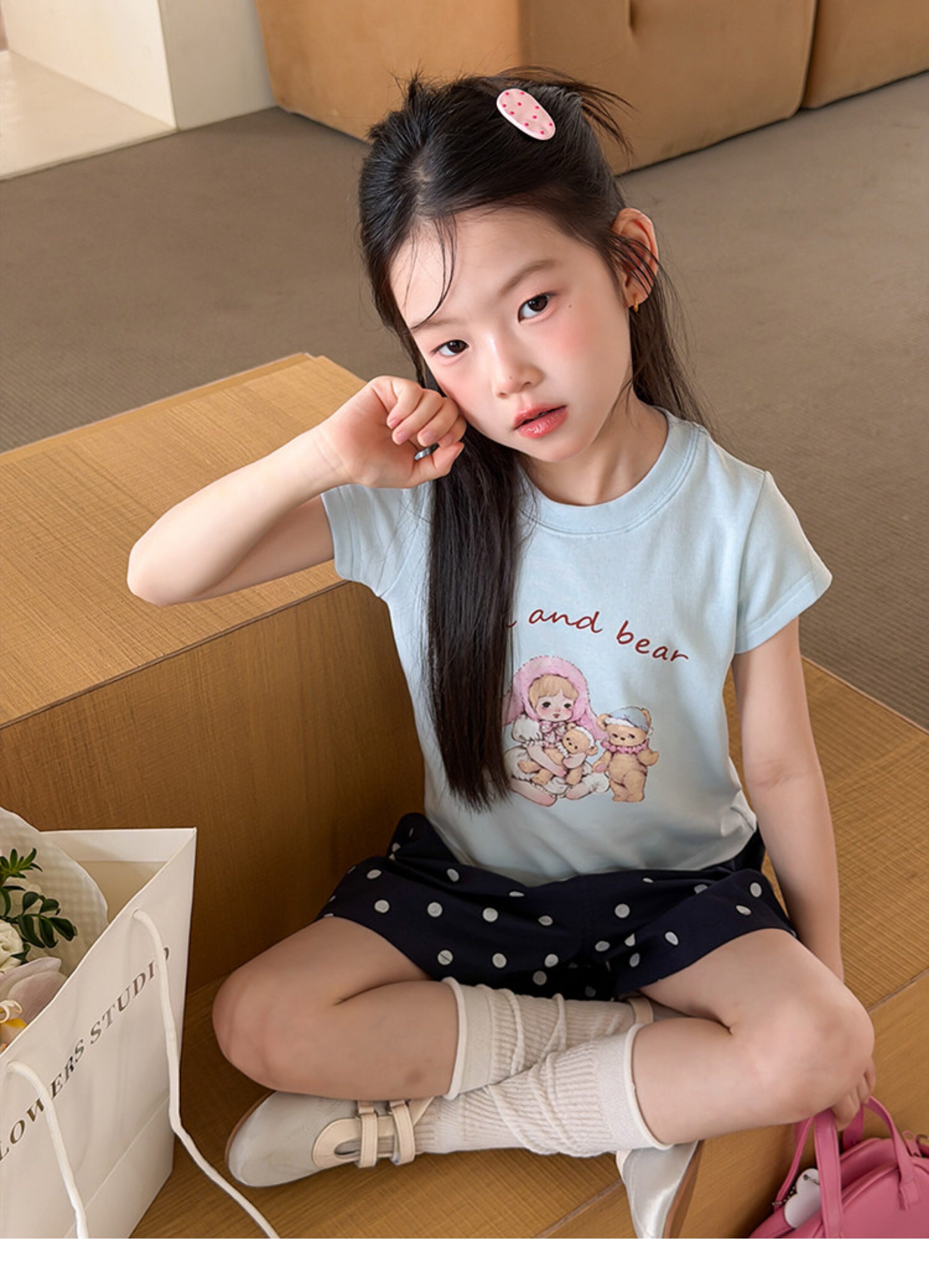 儿童夏季莱赛尔氨纶冰感甜辣风修身短款T恤女童卡通印花短袖上衣 — 38