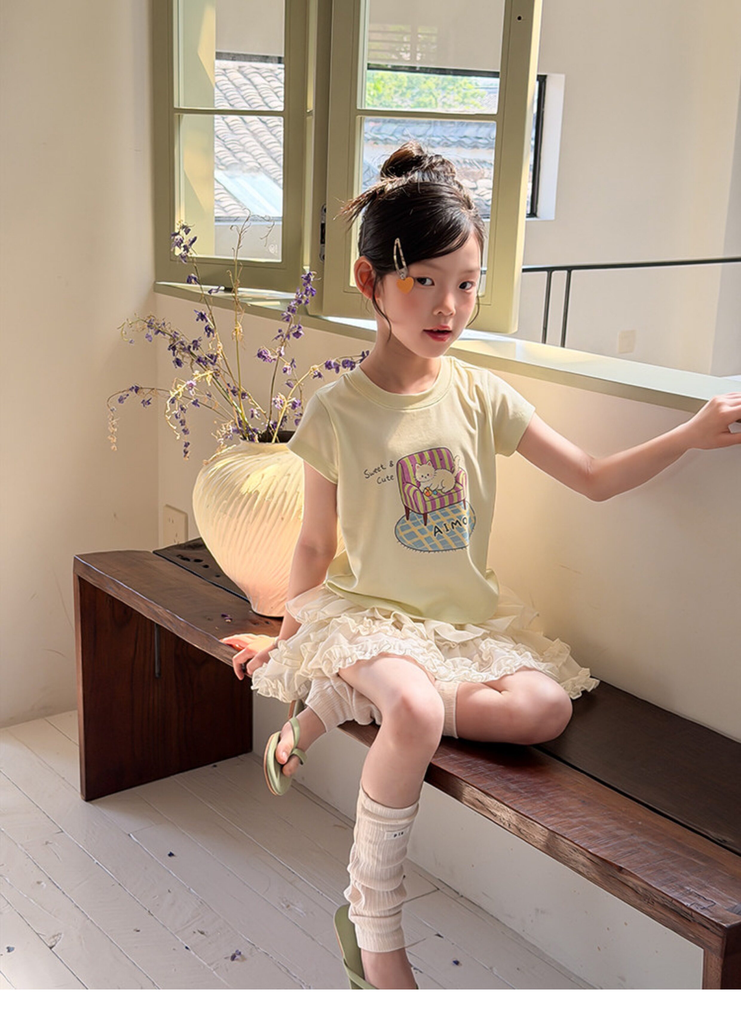 儿童夏季莱赛尔氨纶冰感甜辣风修身短款T恤女童卡通印花短袖上衣 — 33