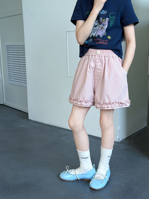 Girls' Summer Lace Cotton Shorts, Versatile and Sweet Cute Refreshing Wide-Leg Pants, Baby Five-Point Pants Trendy — 4
