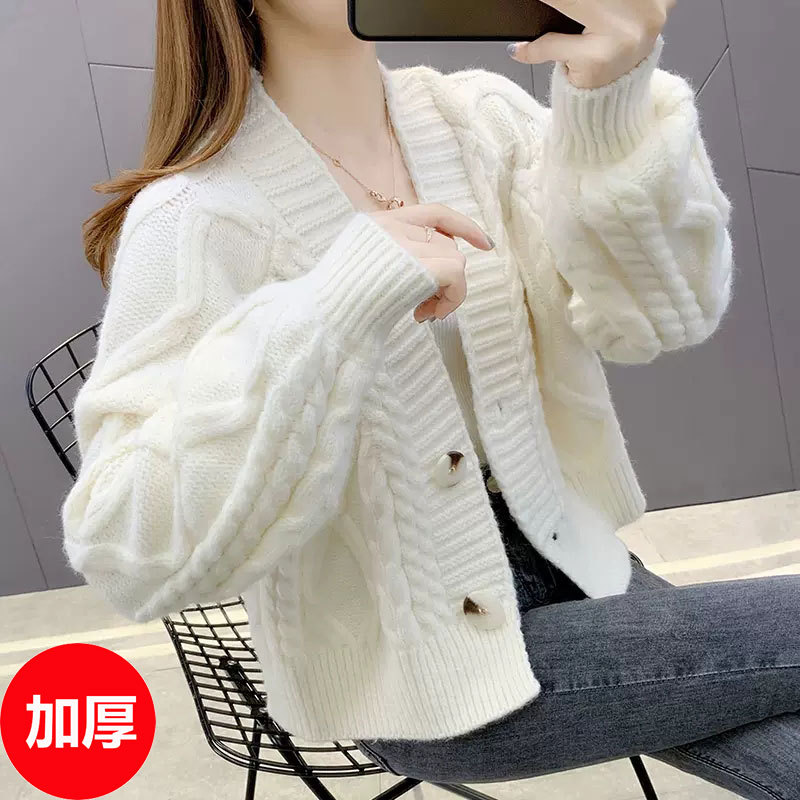 Knitted Women's Sweater Cardigan Spring and Autumn 2025 New Twist Knit Cardigan Short Knit Top