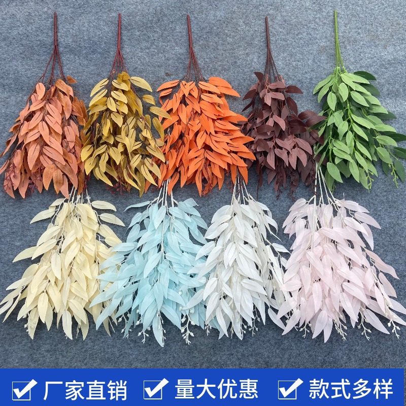 Simulated green plant forest orange color wedding bunch willow leaf branch flower art hotel wedding road lead T stage decoration flower arrangement