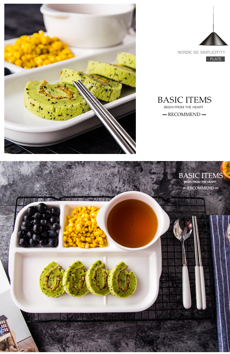 Đĩa gốm chia gia đình trẻ em bộ đồ ăn sáng tấm thức ăn người lớn thức ăn nhanh bát cơm căng đa đĩa chia khay đựng đồ ăn dặm cho bé