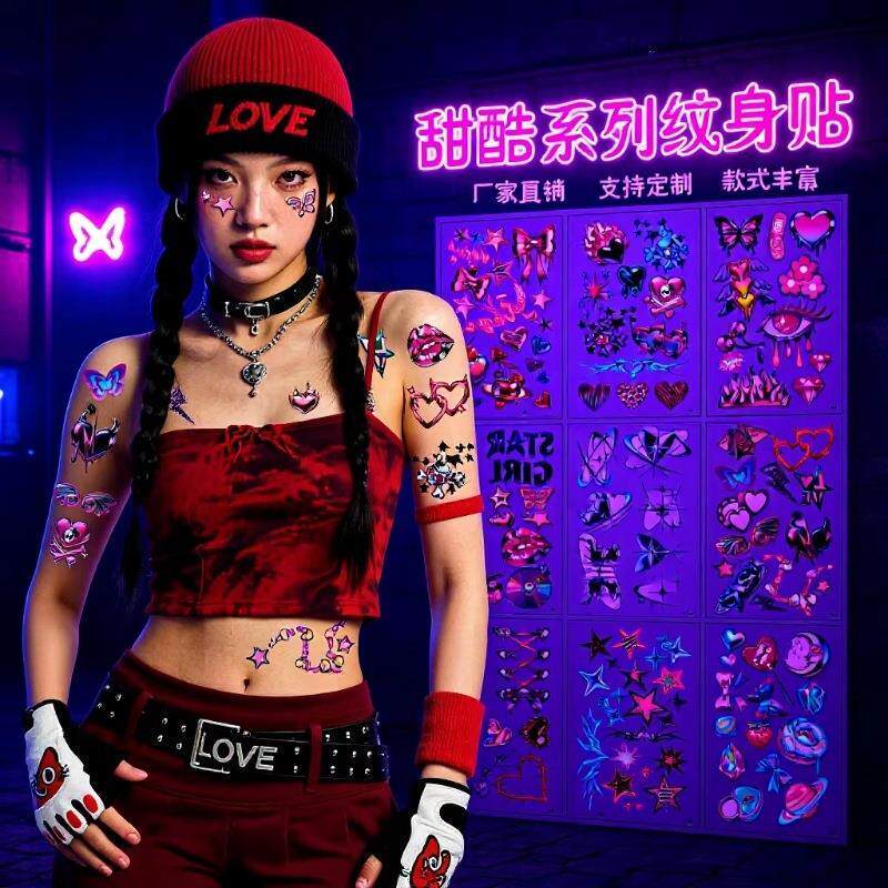 Nightclub Bar Y2K Hot Girl Tattoo Stickers, High-End Millennial Retro Outfits Must-Have Temporary Tattoo Stickers