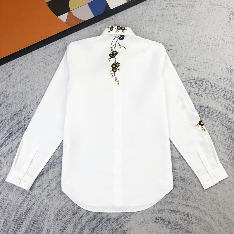 Heavy Embroidery Floral Bee Stylish Trendy Men's Shirt Casual Slim Fit Men's Long-Sleeve Fashion Black Shirt