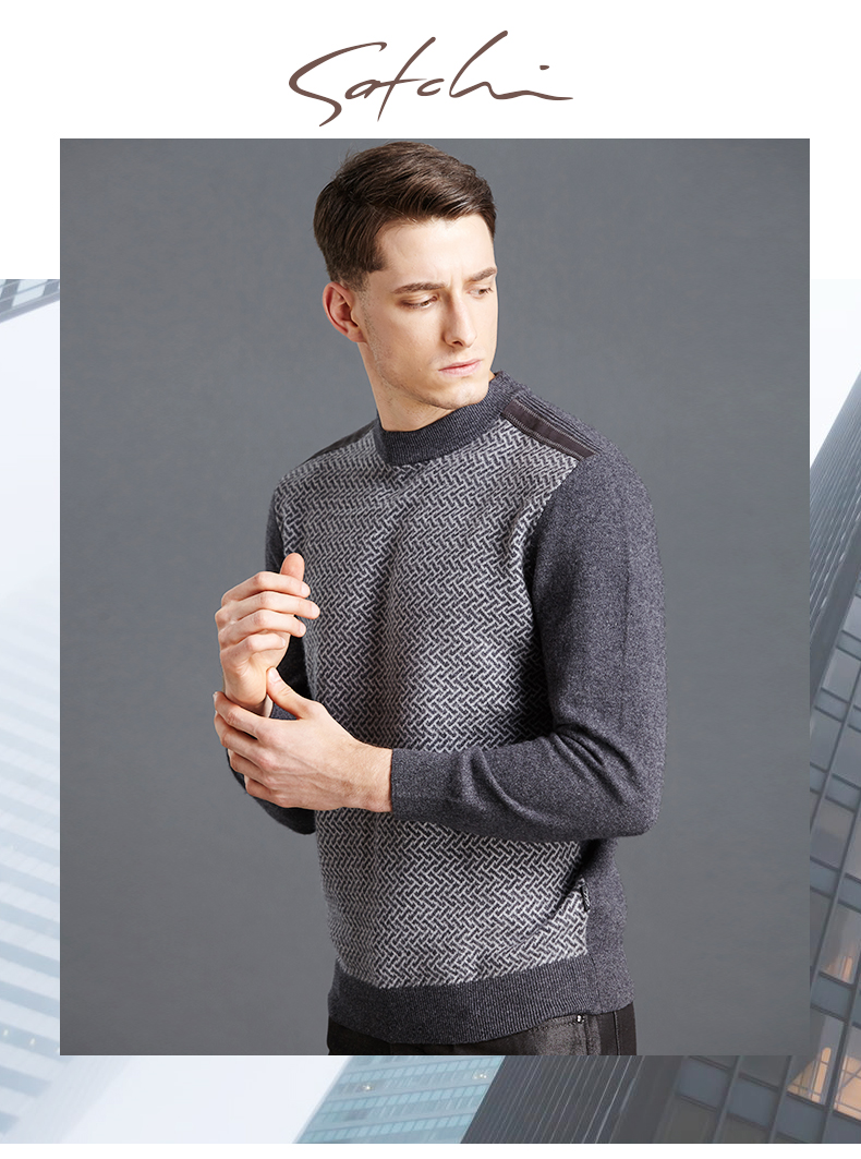 Satchi Sha Chi Nam của Nam Giới Dệt Kim Vòng Cổ Áo Thun Cashmere Dài Tay Áo Bảng Điều Chỉnh Áo Len Áo Len Giản Dị