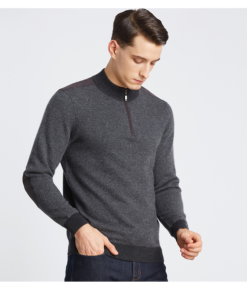 Satchi Sha Chi của Nam Giới Cao Cổ Màu Rắn Kinh Doanh Bình Thường Cardigan Nam Slim Cashmere Áo Len