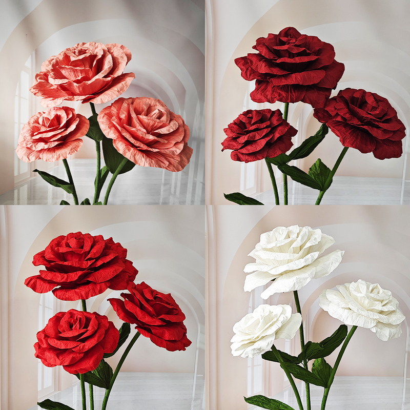 Wedding Celebration Giant Handmade Large Three-Dimensional Folded Rose Paper Flower Concert Crepe Paper Artificial Flower Decoration