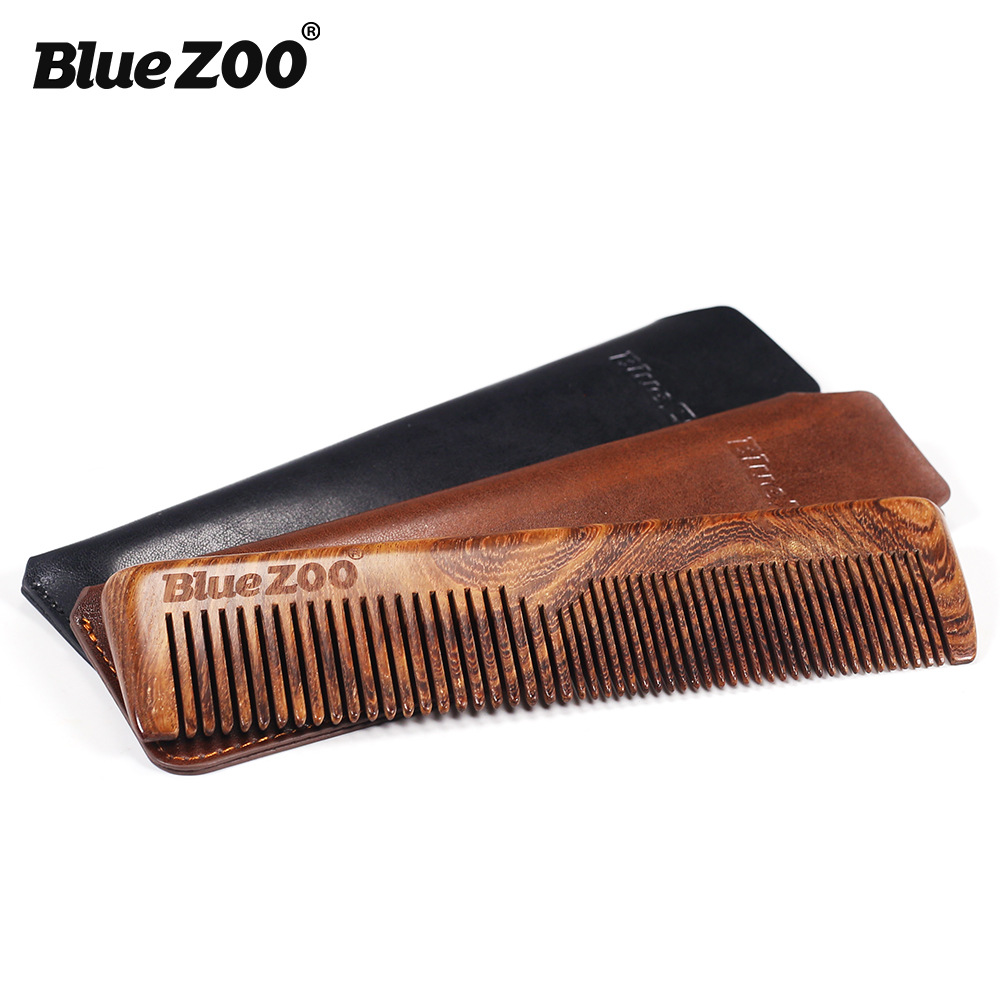 Black gold sandalwood comb Leather case thick slender comb beauty hair comb beard comb man's beard care