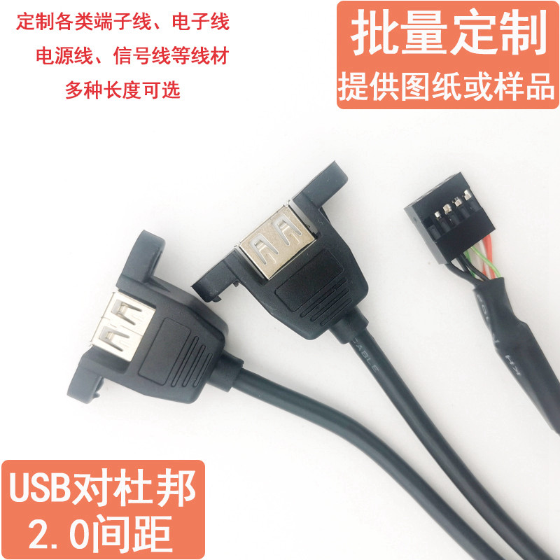 Custom motherboard 9P DuPont 2 0 2 54 pitch double female USB cable with screw positioning with ear grounding