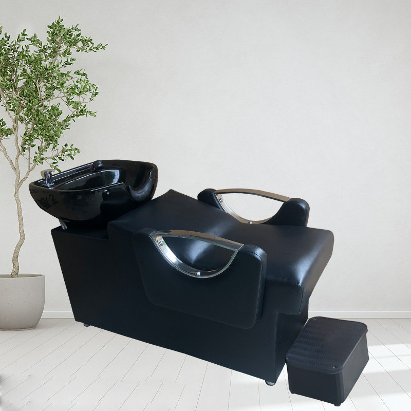 Hairdressing shop shampoo bed ceramic basin hair salon special flushing bed semi-recumbent fashion simple hair salon bed stainless steel