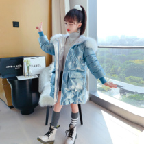 8 girls cotton clothes 2021 winter clothes new children big hair collar cotton clothes 7 long cotton padded jacket 6-12 years old 9 Primary School students 5