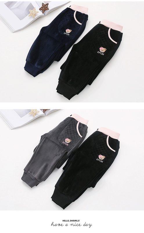 Quần bé gái 2018 thu đông và quần thể thao trẻ em cộng với quần cotton nhung dày cho bé gái Hàn Quốc quần âu quần legging cho bé gái
