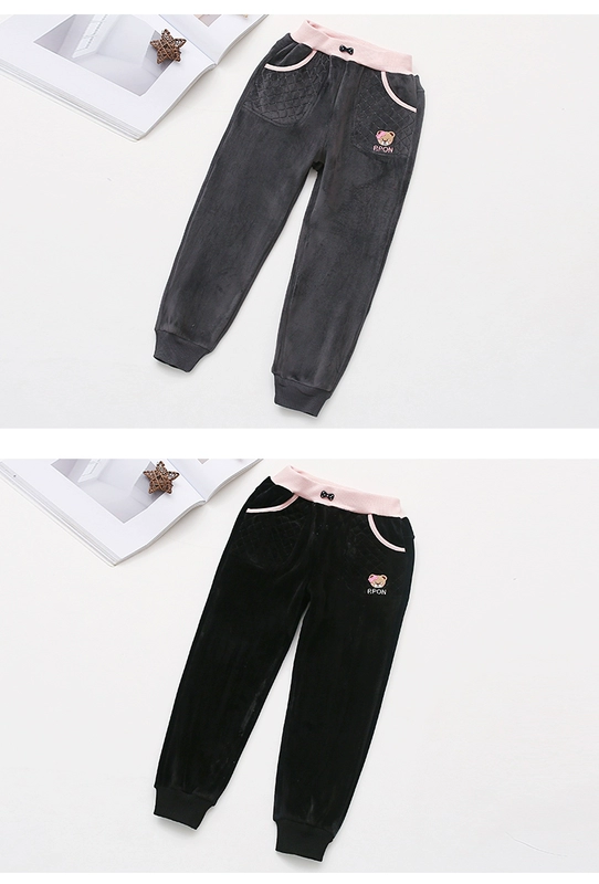 Quần bé gái 2018 thu đông và quần thể thao trẻ em cộng với quần cotton nhung dày cho bé gái Hàn Quốc quần âu quần legging cho bé gái