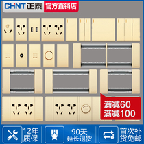 Chint 118 type switch socket 5C champagne gold household panel wall plug module combination concealed
