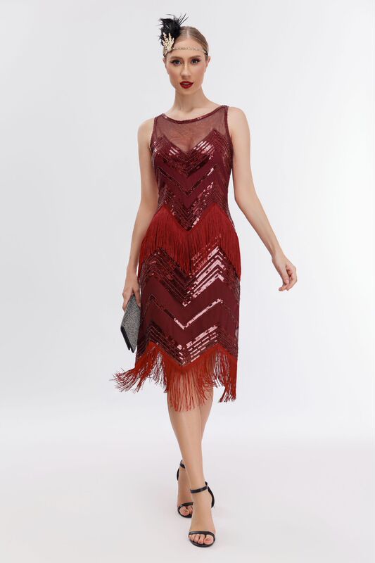 The Great Gatsby Tassel Retro Dress 1920S European and American Cocktail Party Sequined Beaded Evening Gown The Great Gatsby Tassel Retro Dress 1920S European and American Cocktail Party Sequined Beaded Evening Gown