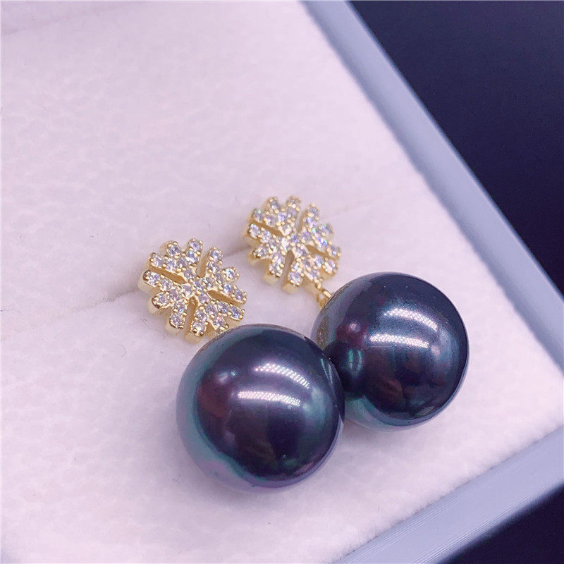 925 Sterling Silver Tahitian Black Pearl Powder Earrings Snowflake Pearl Hook Earrings Ear Pins Round Earrings Earrings Gifts