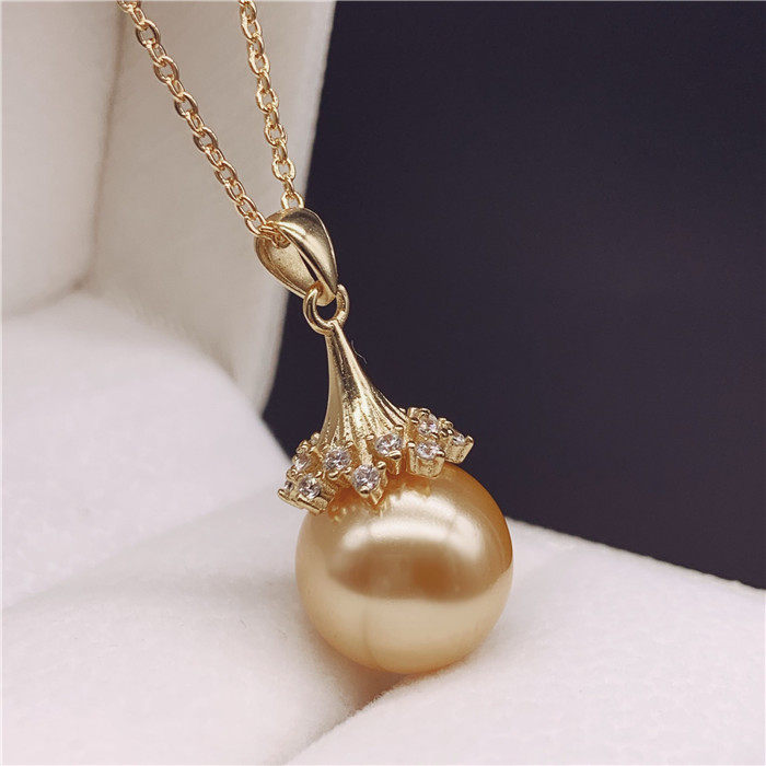 Nanyang mother Bai Golden Pearl Pearl necklace 18K Seawater Pearl Necklace 925 pure silver pearl pearl head button