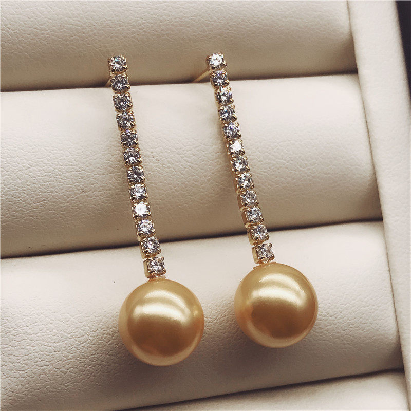 925 Pure silver ultra - sparkling zirconia pearl earrings 10 - 11mm pearl ear line send girlfriend