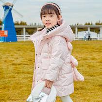 Childrens down jacket mid-length 2022 new winter clothes girls foreign style windproof warm bread jacket off-season