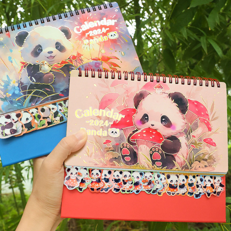 2024 Knowing the cute panda Flower Terra Flower Desk Calendar New Creative Desktop Swing Piece Office Cartoon Note Children-Taobao