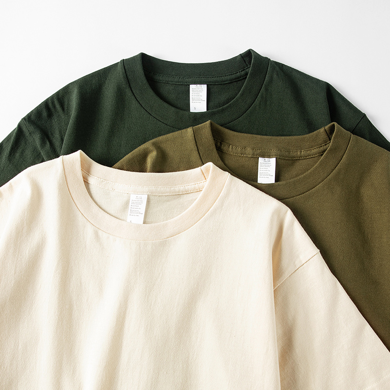 Delicately good stock olive green 250g heavy pound round collar pure cotton T-shirt short sleeves Pure Color T-Shirt Summer Genders