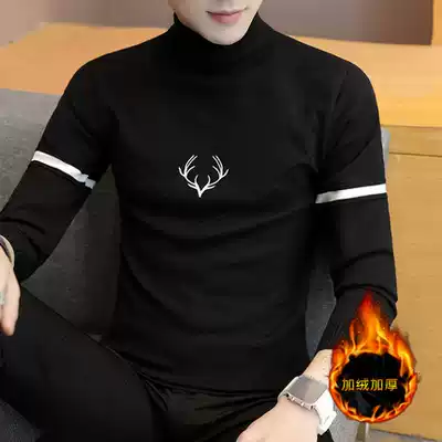 Semi-turtleneck sweater men Korean version 2021 New plus velvet thickened trend mid-Collar Cotton men long sleeve jacket men men