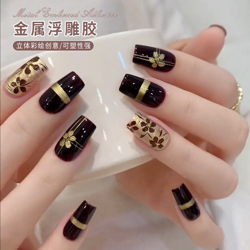 Trendy Nail Art Metal Embossed No-Wash 3D Carving Texture Nail Polish Gel for Nail Salons