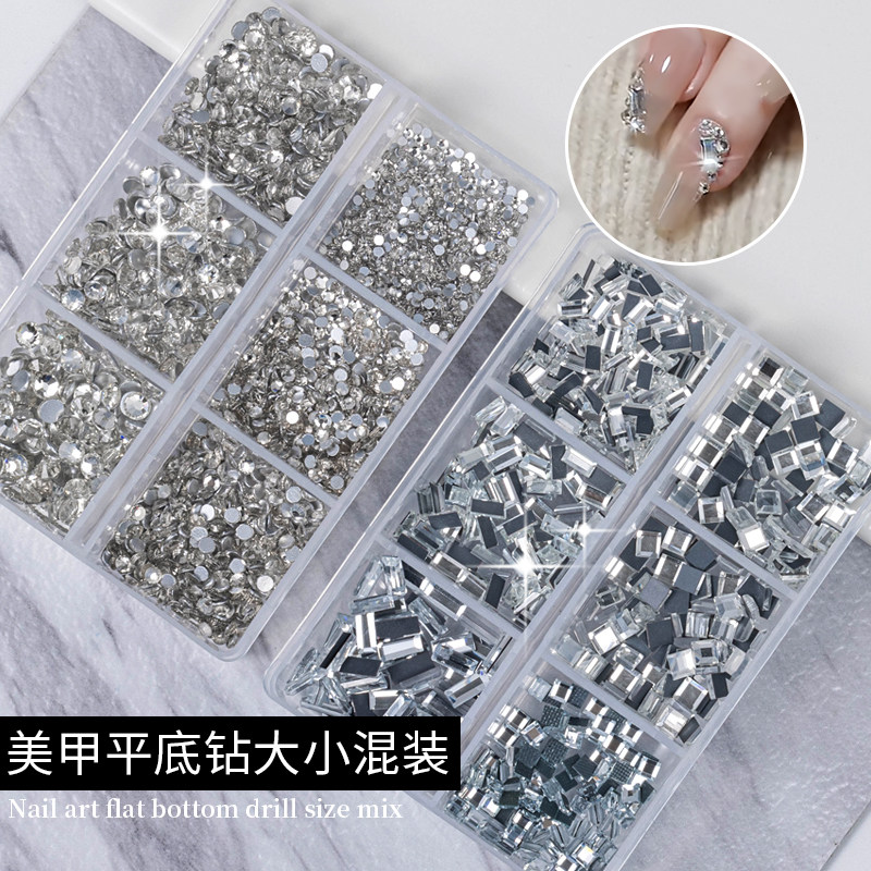 Nail Art Flat Bottom Drill Flash Jewelry AB Symphony Glass Rhinestone Nail Drill Net Red Square Shaped Drill Box