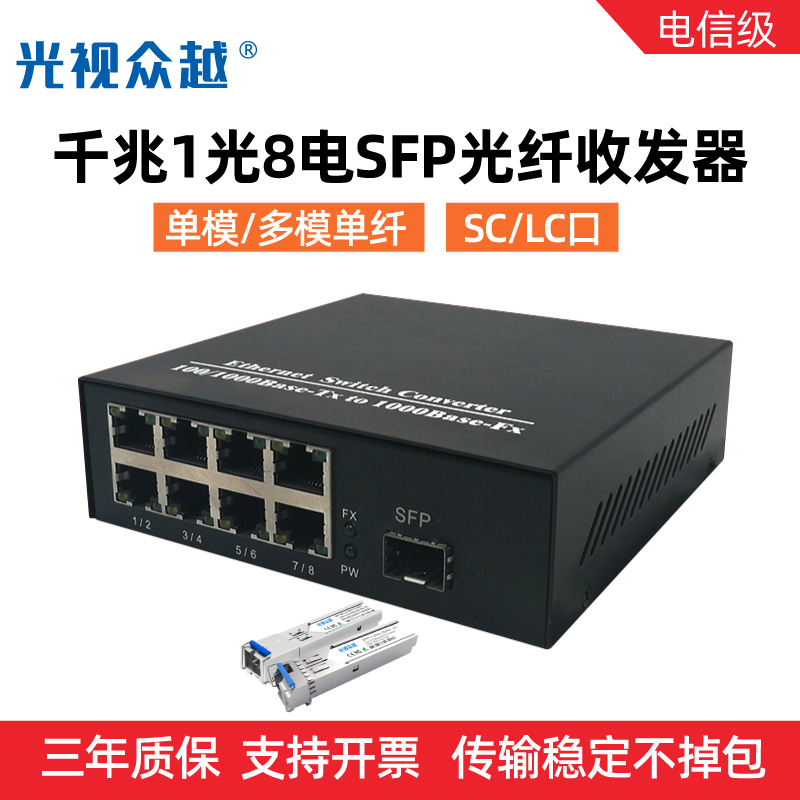 one thousand trillion 1 light 8 electric single mode single fiber SFP optical fiber transceiver photoelectric converter LC connector with module one light eight