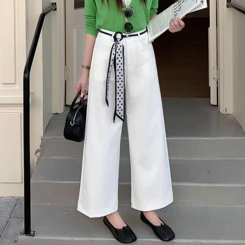 Silk Scarf Belt Casual Wide-Leg Pants for Women 2026 Summer New Style White Lazy Drape Versatile Straight-Leg Wide-Leg Pants