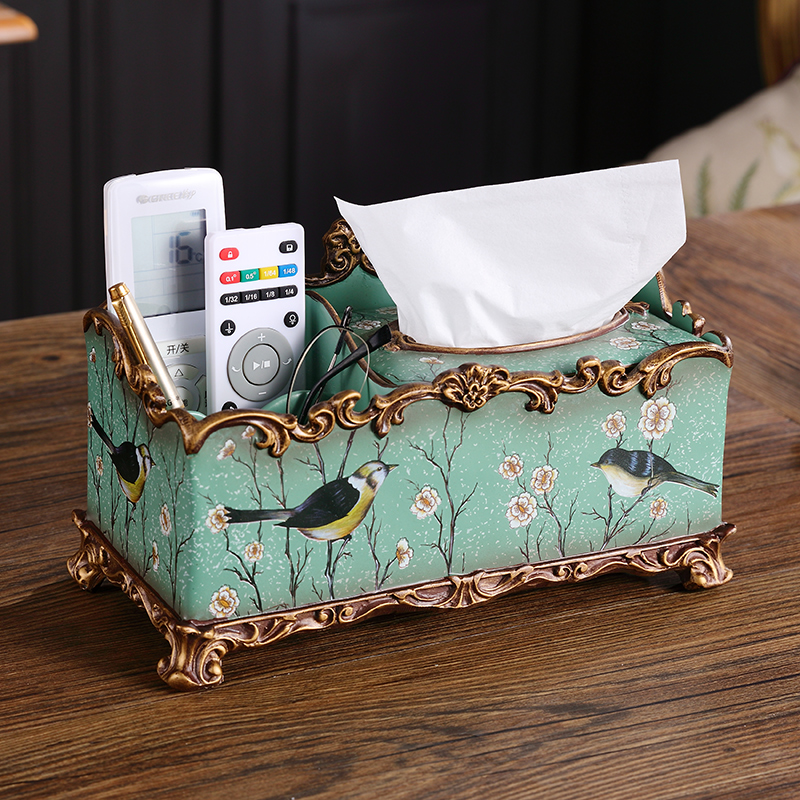 European-style Paper Towel Box Napkin Sanitary Paper Box Multifunction Living-room Tea Table Lavish Home American Remote Control Containing Box