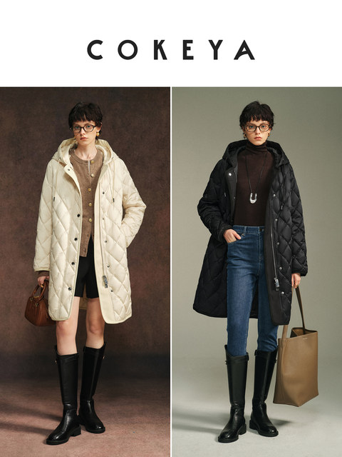 Cokeya/Winter Season'Hokkaido'~90% White Goose down Lightweight Hooded Quilted Mid-Length down Jacket for Women