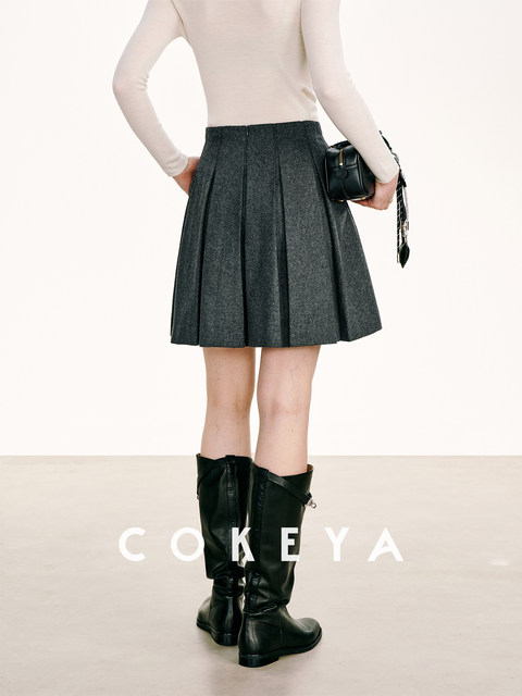 Cokeya/Winter Edinburgh~ Thickened Twill Wool Pleated Skirt for Women, Spring High-Waisted Slimming Skirt Pants