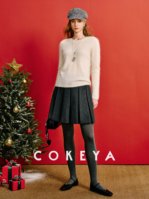 Cokeya/Winter Edinburgh~ Thickened Twill Wool Pleated Skirt for Women, Spring High-Waisted Slimming Skirt Pants
