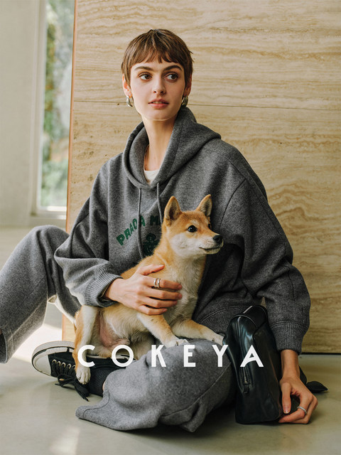 Cokeya/Lazy Weekend~12-Gauge 100% Wool Letter Embroidery Loose Hooded Knit Sweatshirt for Women, Spring