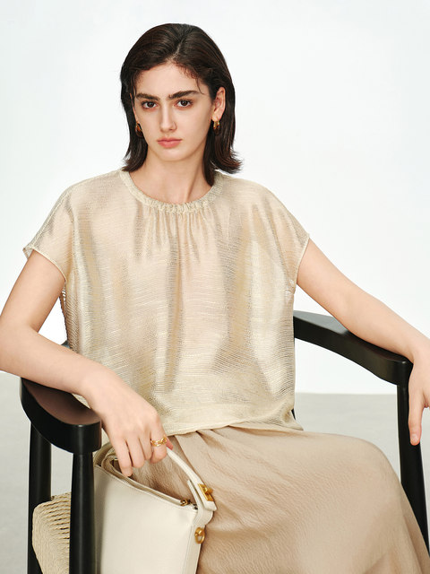 Cokeya/Oriental Beauty Silk Mulberry Silk Breathable Thin V-Neck Shirt for Women Spring and Summer French Style Blouse Top